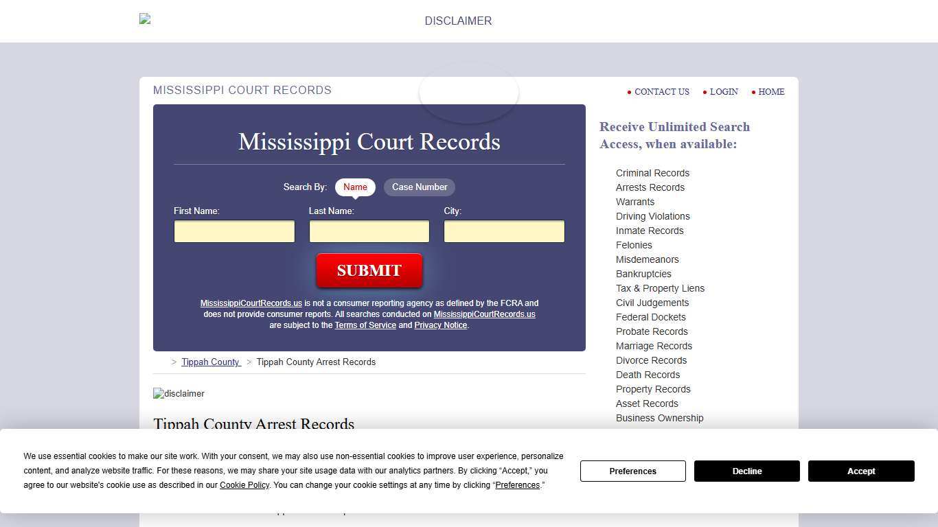 Tippah County Arrest Records MississippiCourtRecords.us