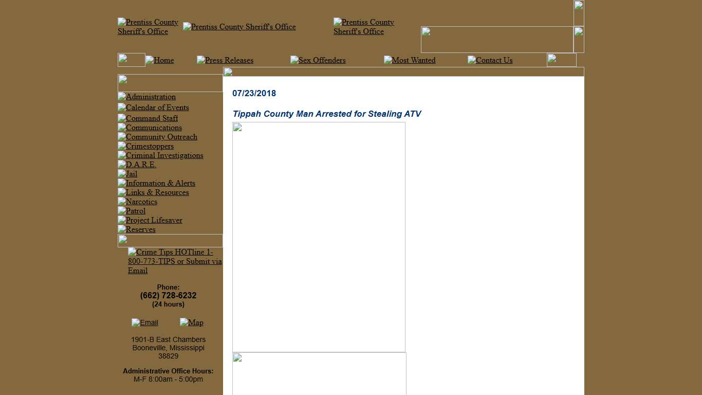Tippah County Man Arrested for Stealing ATV - Press Releases - Prentiss County Sheriff MS
