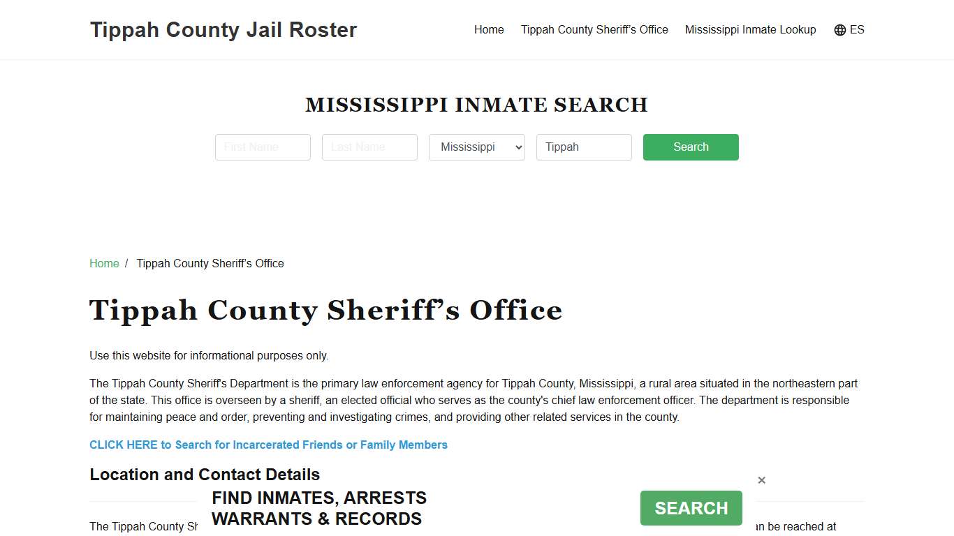 Tippah County Sheriff Office, MS, Arrest Warrants Search