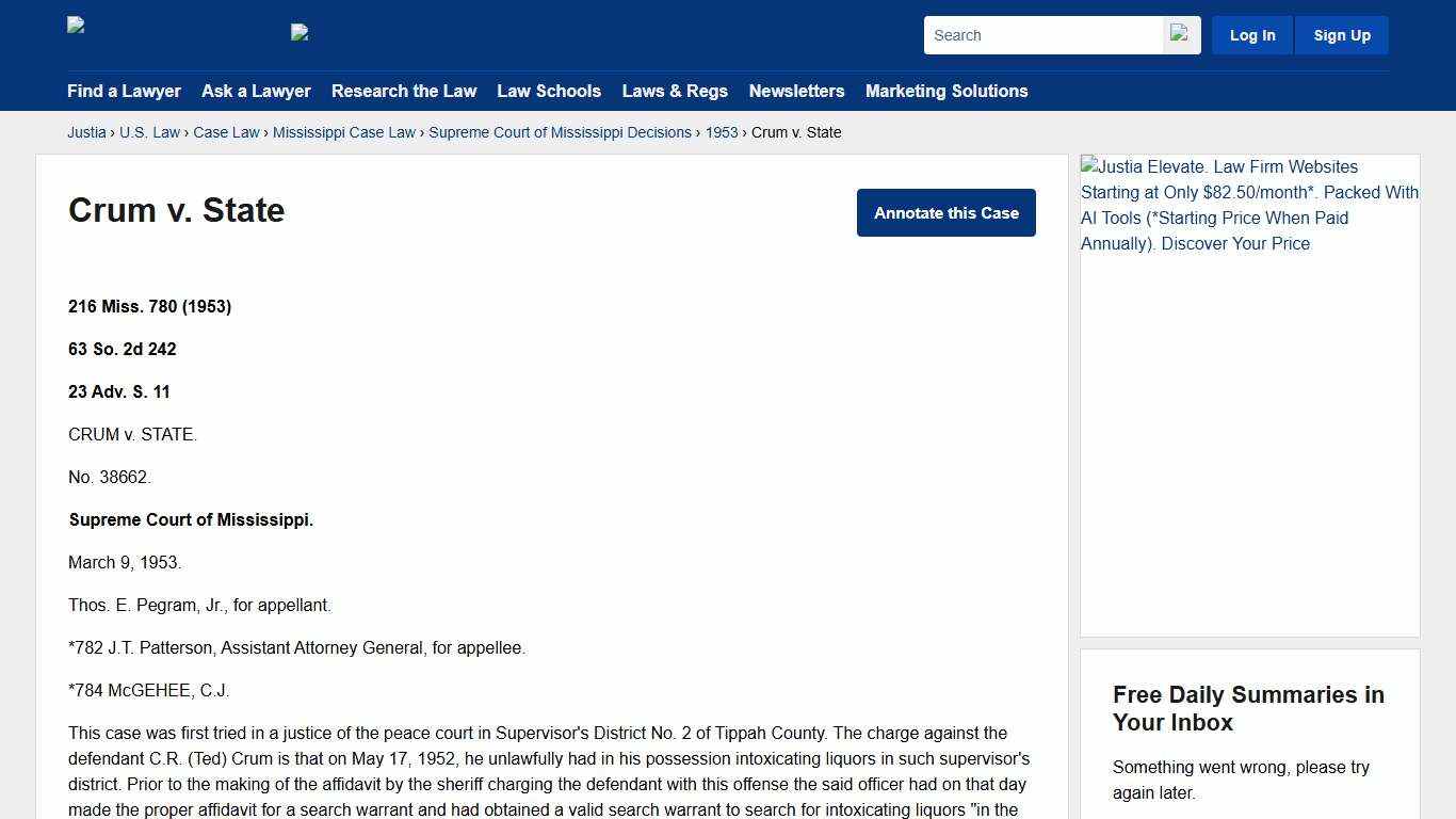 Crum v. State :: 1953 :: Supreme Court of Mississippi Decisions :: Mississippi Case Law :: Mississippi Law :: U.S. Law :: Justia