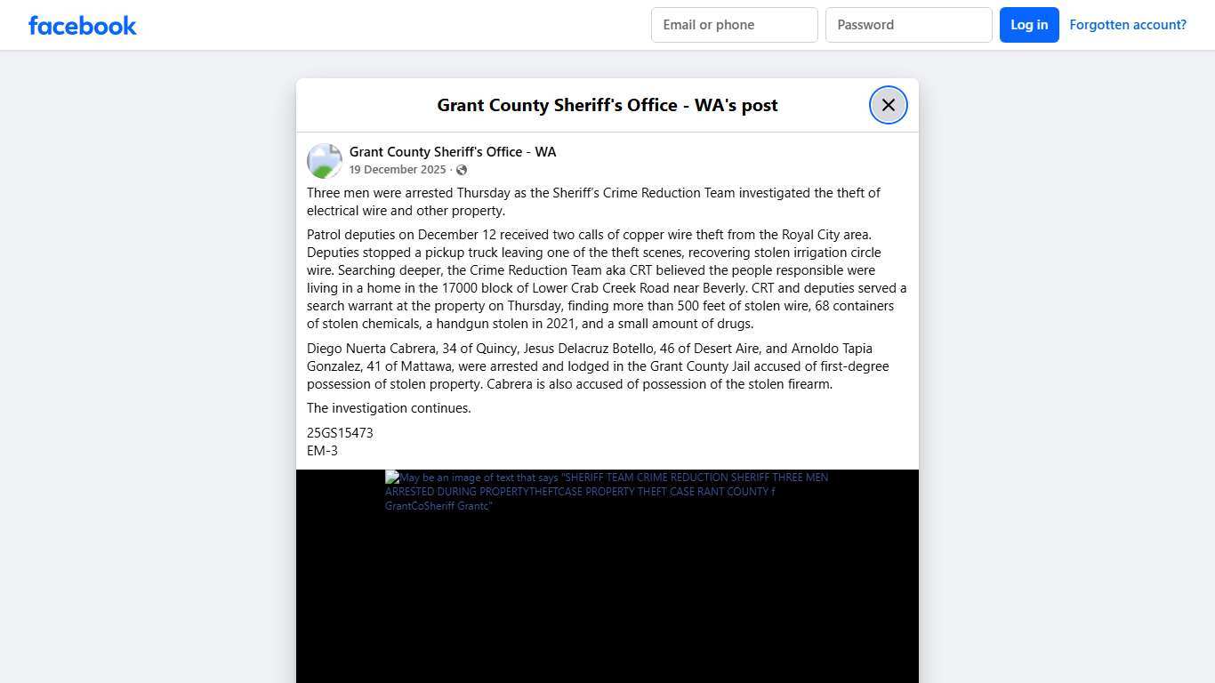 Three men were... - Grant County Sheriff's Office - WA Facebook